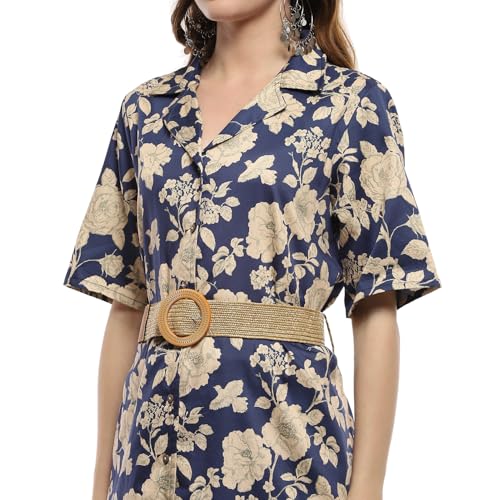 Biba Women's Blue A Line Cotton Printed Dress