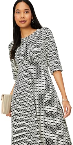 Max Women Geometric Printed Puffed Sleeve Dress (SR3014BLACK)_XL