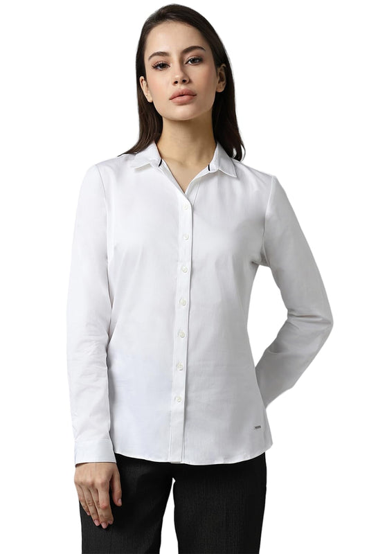 Allen Solly Women's Solid Regular Fit Shirt (AHSFCRGFT80330_White
