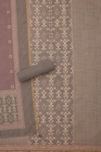 Soch Womens Grey Linen Shimmer Ethnic Motifs Unstitch Dress Material With Faux Mirror