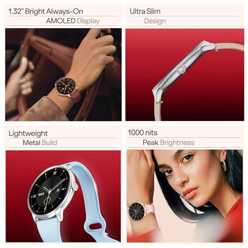 boAt Chrome Iris Smart Watch for Women - Elegant Ultra-Sleek Dial, Light-Weight Metal Body, 1.32" AMOLED Display, 1000 Nits, AOD, Female Wellness Tracking Watch for Woman (Gold & Lilac Dual Strap)