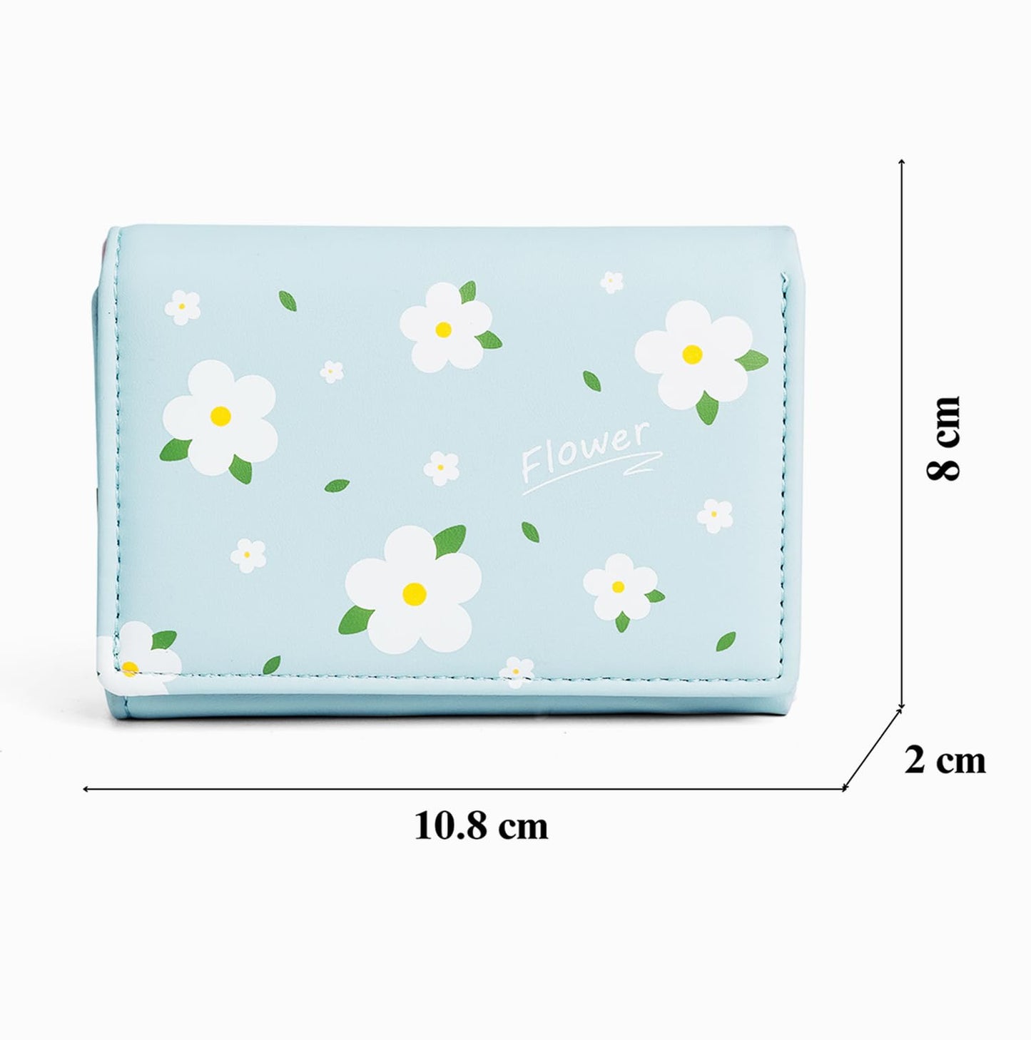 INOVERA (LABEL) Flower Wallets for Women, Girls - Stylish Faux Leather Trifold Cash, Cards Holder Wallet - Small Hand Purse (Light Blue)