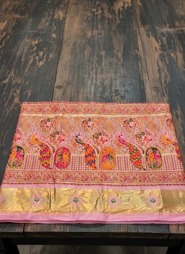 Glory Sarees Women's Pashmina Dola Silk Lagdi Patta Saree With Blouse Piece (Pashmina_Silk106_Pink)
