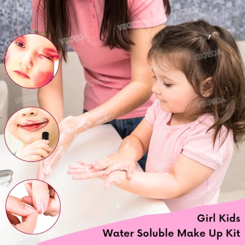 VikriDA Beauty Set Gift Toys for Girls Makeup Kit Attechi Set Washable Make up for Kids Princess Cosmetic Real Beauty Set Role Play (Pink)