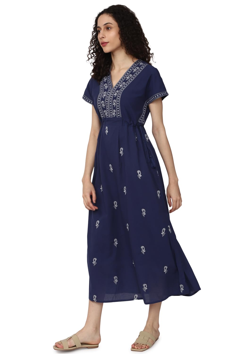 Van Heusen Women's Cotton A-Line Calf Length Dress (VWDRNRGFU22085_Navy