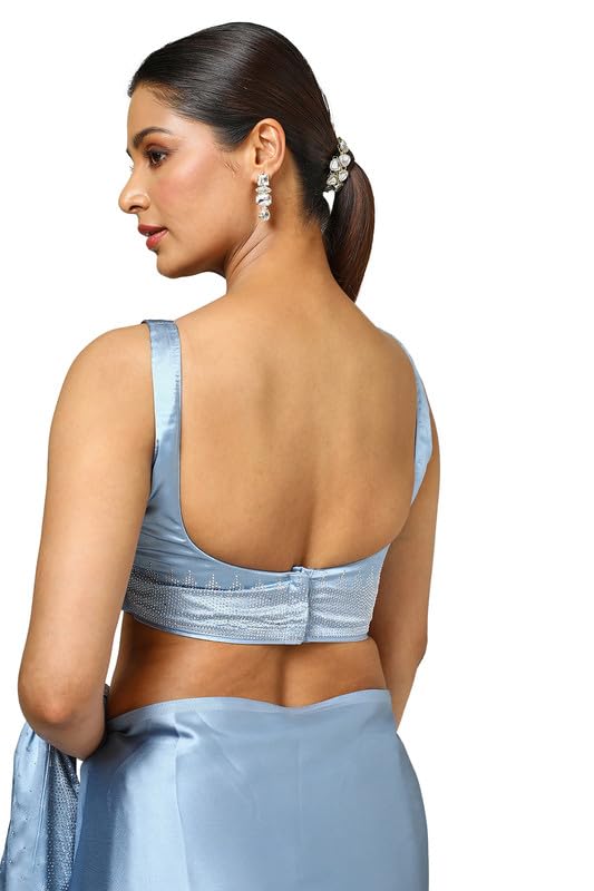 Soch Womens Powder Blue Satin Embellished Saree With Stone Work