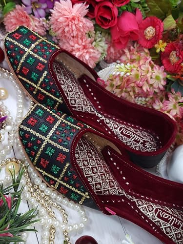 Fulkari Women Black Fantasy Gold Multi Casual Genuine Soft Leather Jutis | Bite and Pinch Free Juttis | Punjabi Jutti | Girl's Office Flat Ladies Mojari | dailywear Ethnic Juti | 38