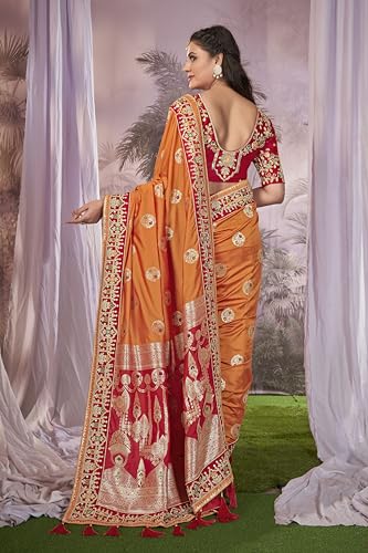 MANOHARI Women Banarasi Silk Woven Saree With Heavy Embroidery Blouse Piece_Mn1873, Mustard