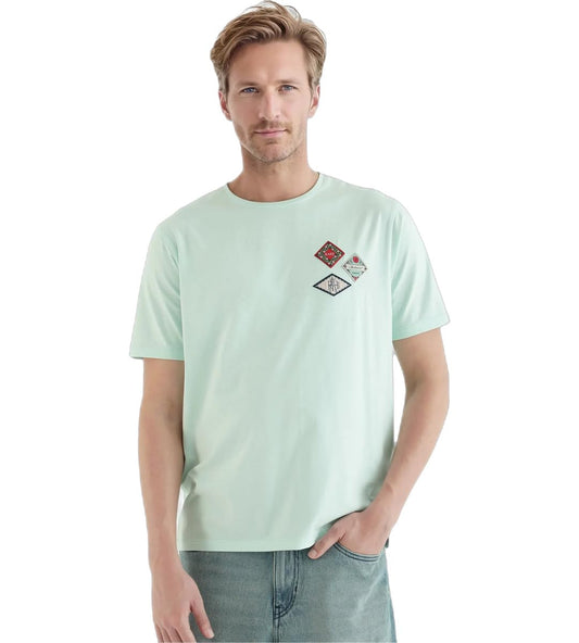 Rare Rabbit Men's Dorl Light Blue Cotton Graphic Print Regular Fit Half Sleeve Crew Neck T-Shirt