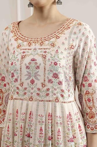 Biba Women's Off White Cotton Anarkali Printed Lehenga Set