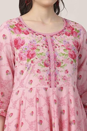 Biba Women Pink Cotton Kalidar Suit Set_38