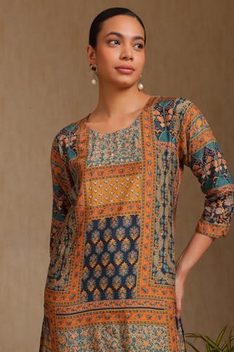 Soch Womens Multicolour Viscose Muslin Botanical Print Kurta with Sequins
