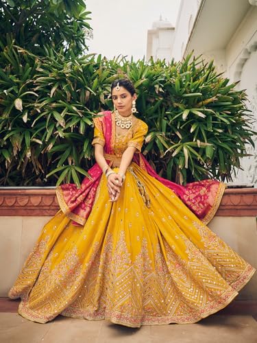 Woman's Mustard yellow viscose lehenga choli