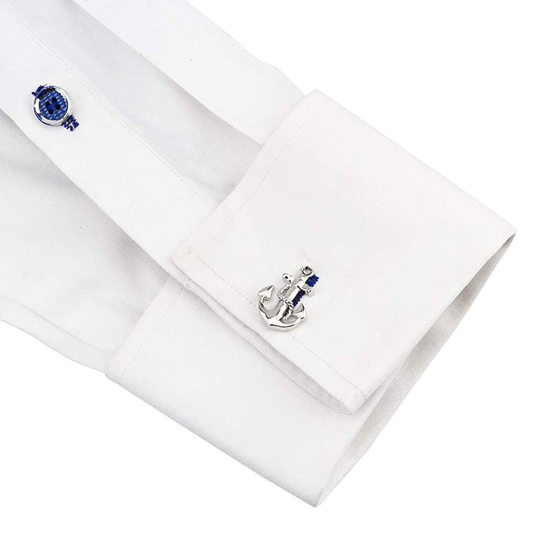 Peora Silver Plated Nautical Anchor Cufflinks for Men Boys Business Corporate Wedding Gift