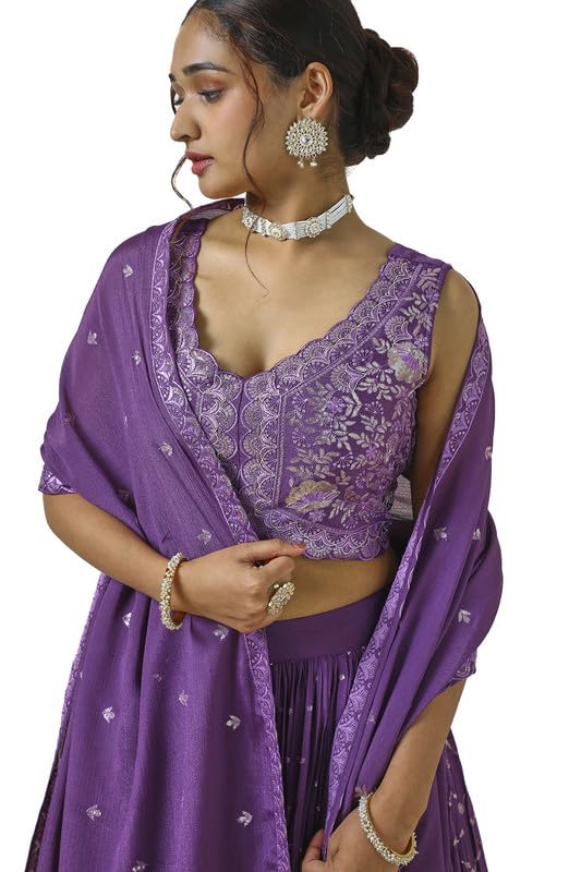 Soch Womens Purple Embellished Leheng Set