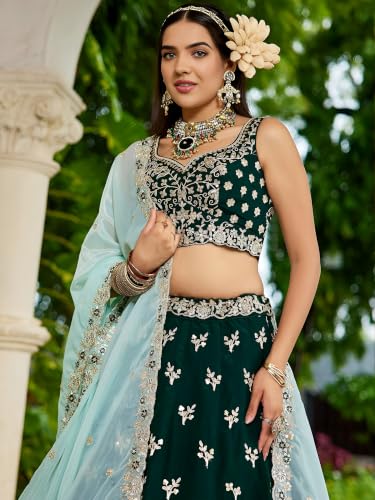 Zeel Clothing Women's Zari Sequins Embroidered Work Rangoli Silk Lehenga Choli With Dupatta (5139-Green-Women-Lehenga-Choli; Free size)