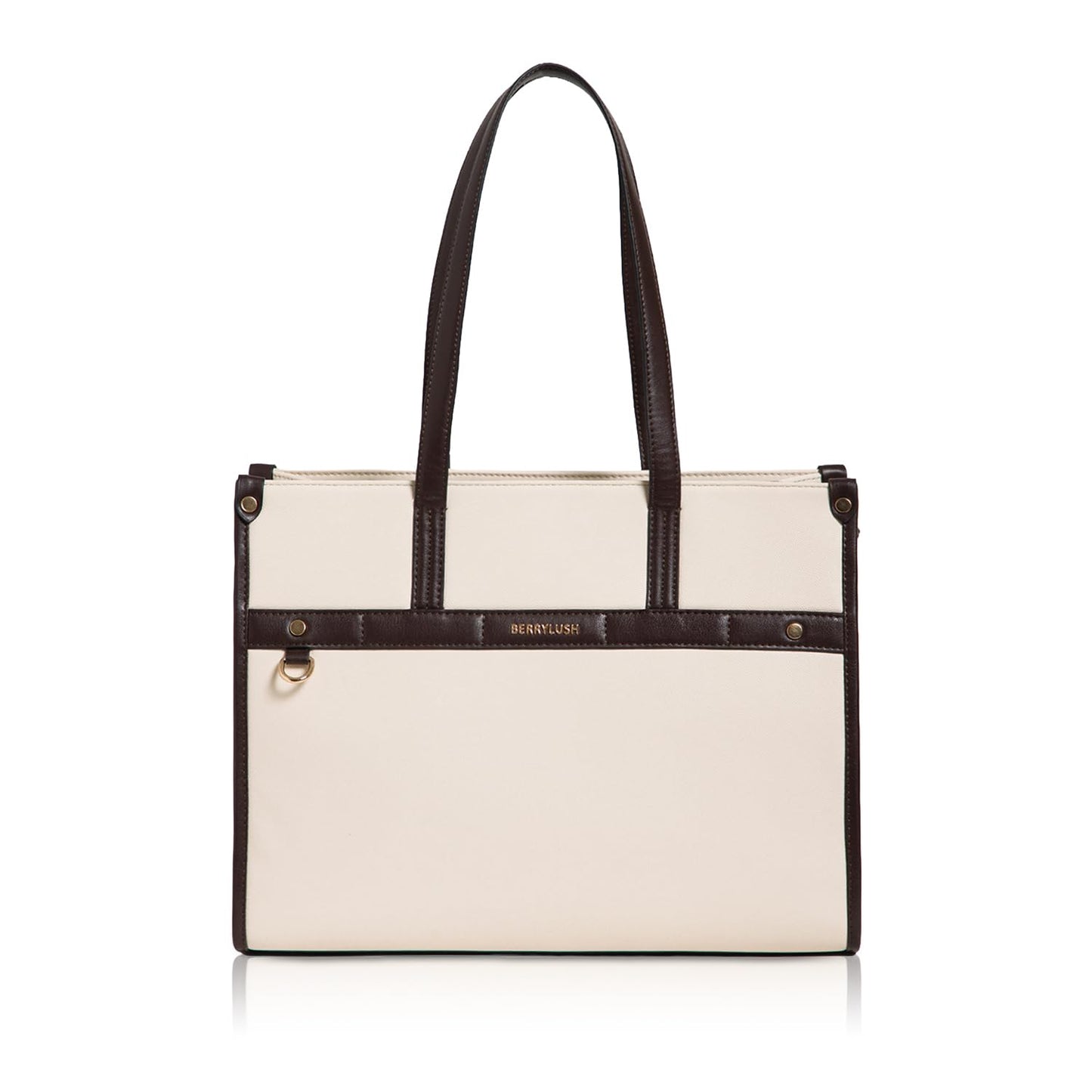 Berrylush Women Beige Solid Shoulder Bag | PU Synthetic Leather Two Handle Handbag | Spacious Zip Closure Tote with Inner Pockets | Stylish Casual & Office Use Bag