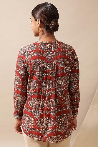 W for Woman Red Shirt in Hand Block Kalamkari Print_24JUF30003-910641B_L