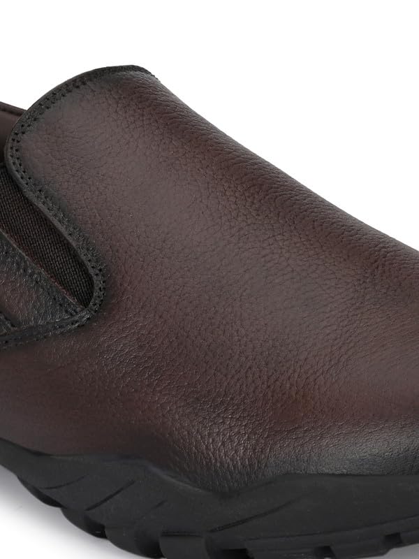 HITZ Men's Brown Leather Slip-On Formal Shoes - UK 8