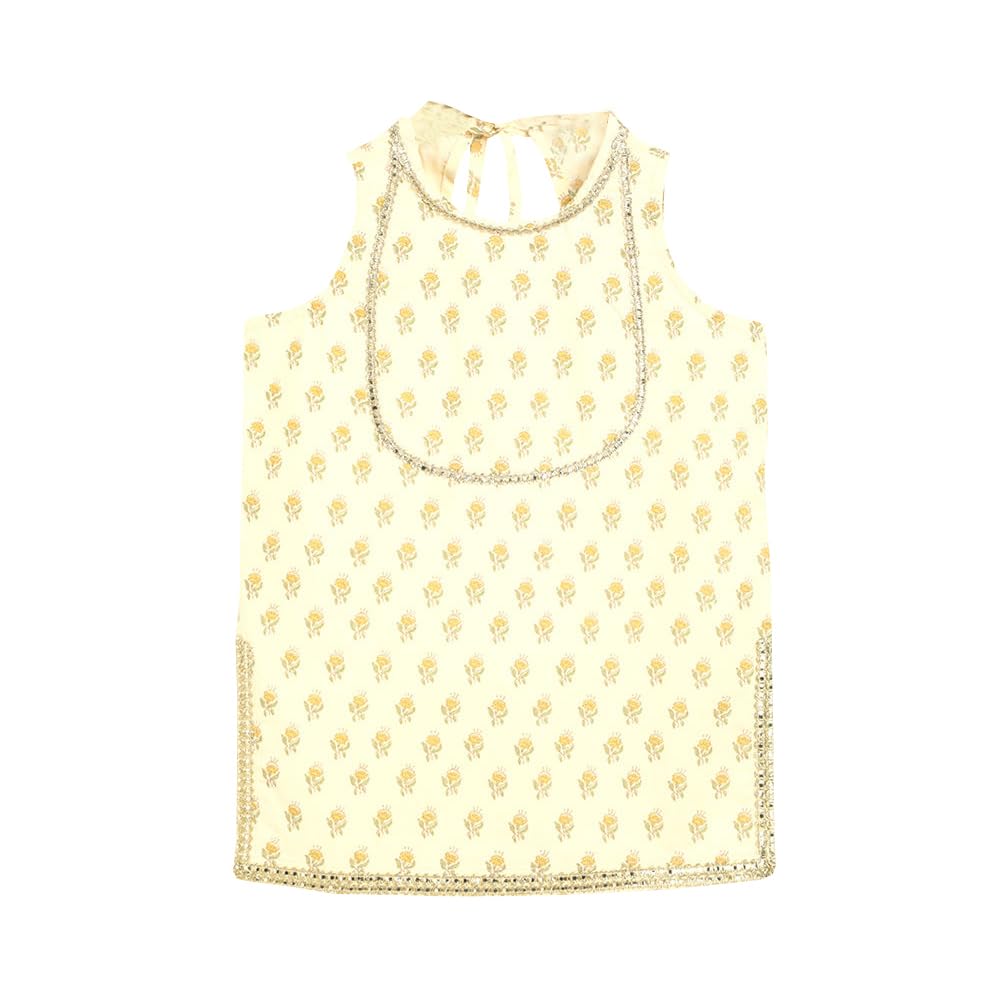 Hopscotch Girls Cotton Blend Lehenga Choli Set Readymade In Yellow Color For Ages (12-24 Months)