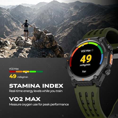 Fastrack Xtreme Adventure Smartwatch with 1.43” AMOLED Display, Dual Push Button, GPS, ABC, 1ATM, Inbuilt Torch, 100+ Multisports, Dual Tone Strap, BT Calling, HRM, SpO2 & Multiple Menu Styles - Green