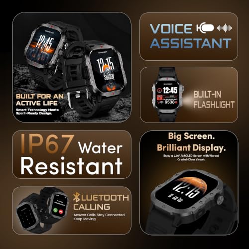 GameSir Forge 1 Smart Watch for Men & Women, 2.19" Full Touch Display, Bluetooth Calling, Fitness Tracking, Message Notifications, Android & iOS Compaatible - (Black)