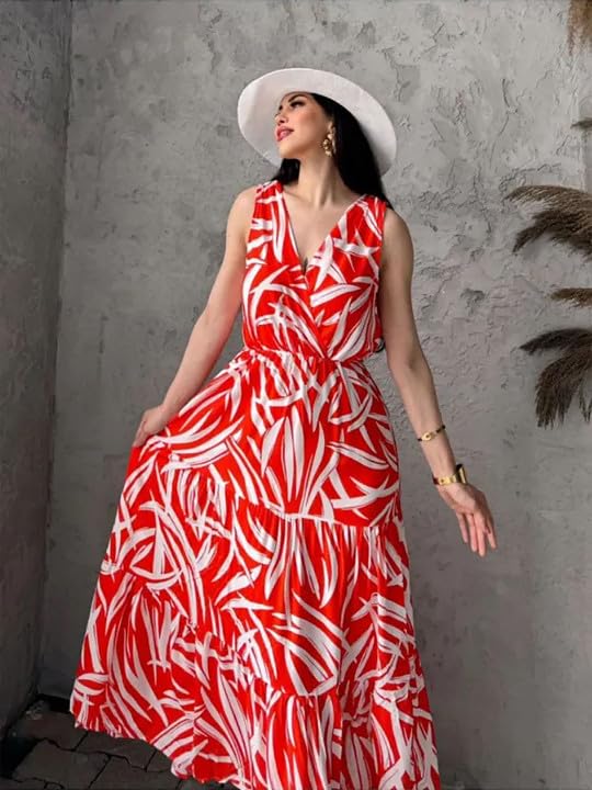 Perabin Rayon Dress for Woman Stylish Party Women Dresses Long Maxi Frock Latest One Piece Design Frocks Wedding Girls A-Line Midi Casual Tops A Line Office Birthday (Zibra-Orange-2XL)