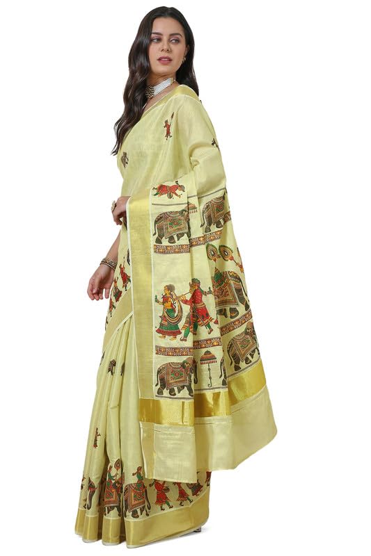 Soch Womens Cream Tissue Kasavu Saree