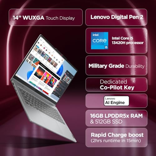 Lenovo Smartchoice Ideapad 5 2-in-1 13th Gen Intel Core i5-13420H (16GB RAM/512GB SSD/Windows 11/Office Home 2024/WUXGA IPS/14 (35.5cm)/Touchscreen 2-in-1/3Mon.Game Pass/Grey/1.6kg), 83KX0059IN Laptop