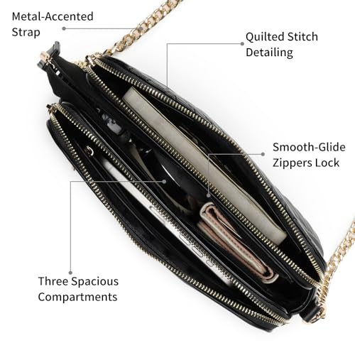 Fastrack StitchPlay Sling | Quilted Faux-Leather Women’s Handbag | Crossbody with 3 Compartments & Metal Strap | Sling for Everyday Carry