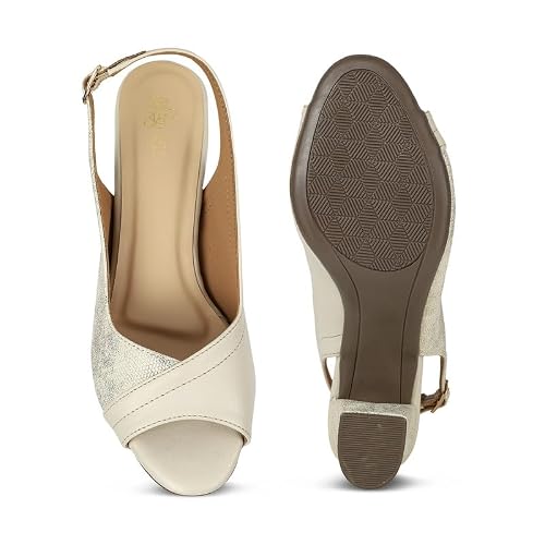 tresmode FLAR Cream Women's Dress Block Heel Sandals in Size 8 UK / 41 EU