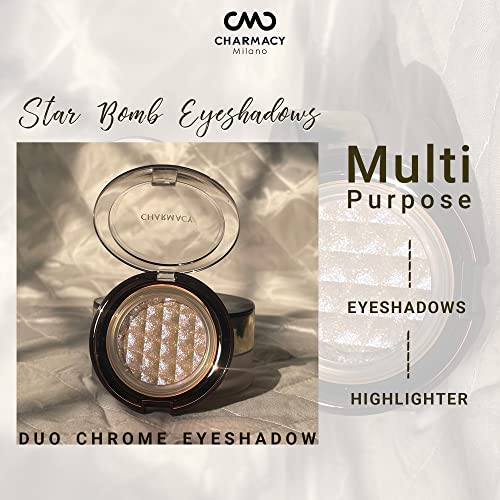 Charmacy Milano Star Bomb Eyeshadow (Shade 01) - 3.2 g, Shimmery Effect, Glitter, Duo-Chrome Metallic, Intense Pigmentation, Use as Highlighter & Lip Topper, Vegan, Cruelty Free