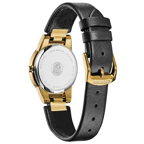 Citizen Women Ladies' Citizen Eco-Drive Axiom Gold-Tone Black Leather Strap Analog Watch Ga1052-04E