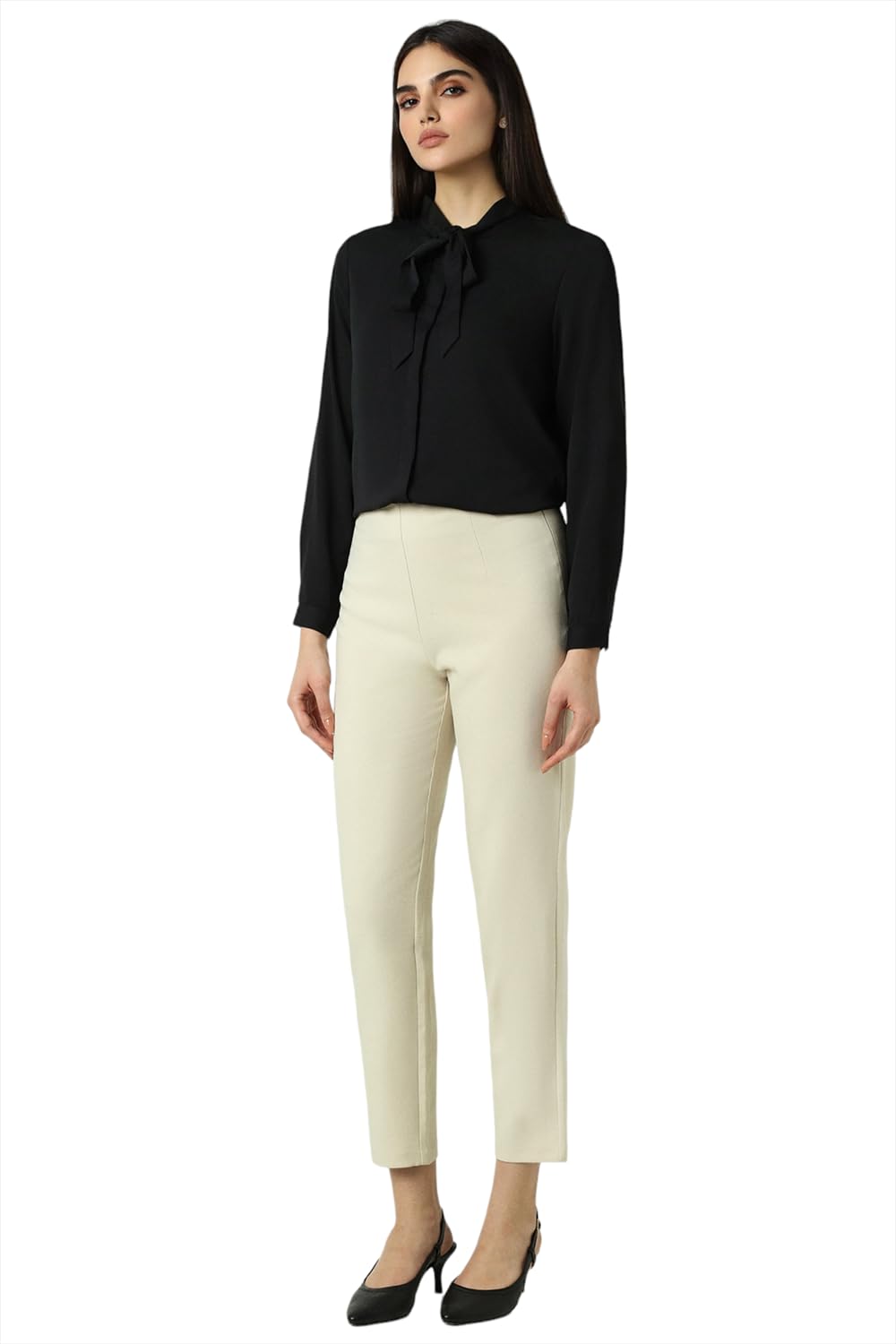 Van Heusen Women's Polyester Regular Fit Shirt (VWSFFRGFV85167_Black, Large