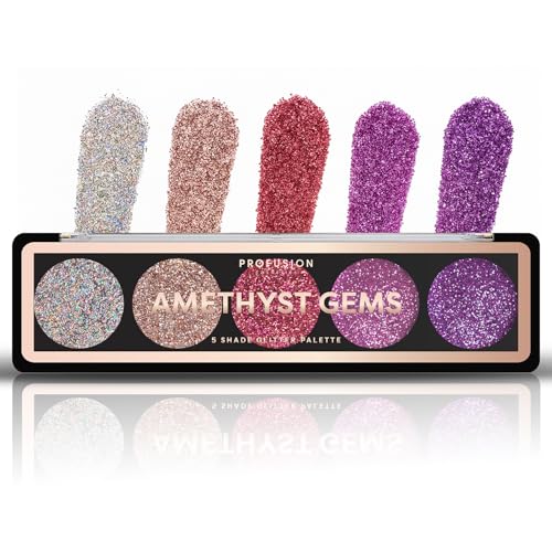 Profusion Cosmetics Amethyst Gems 5 Shade Glitter Eyeshadow Palette, Multicolour (Amethyst Gems)