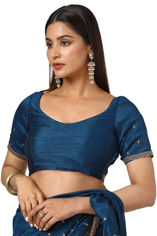 Soch Womens Blue Tussar Embroidered Saree With Stone Work