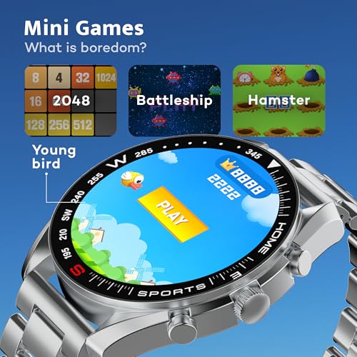 GOBOULT Mirage Smart Watch 1.39''HD Screen, Bluetooth Calling, IP67, Zinc Alloy Frame, 500 Nits Brightness, AI Voice Assistant, SpO2 Monitoring, 120+ Sports Mode (Inox Steel)