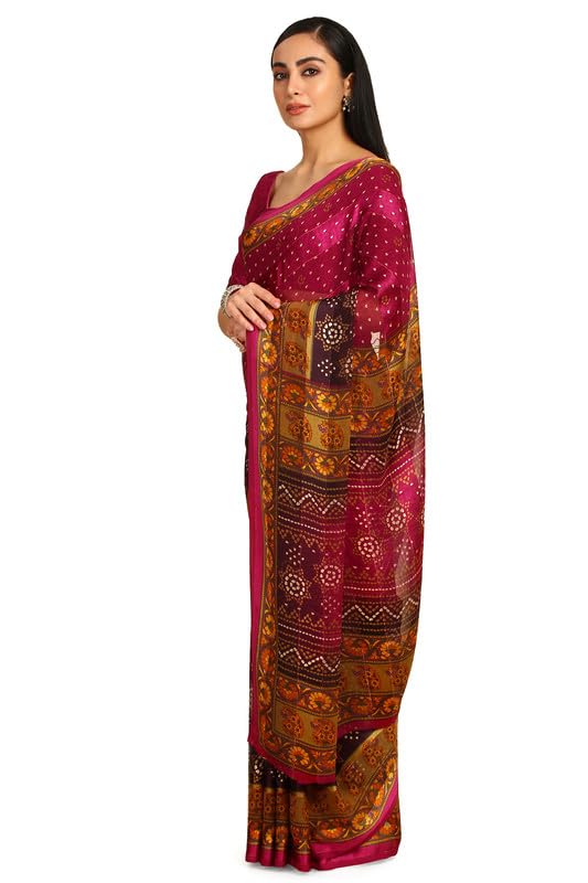 Soch Womens Magenta Chiffon Bandhani Print Saree