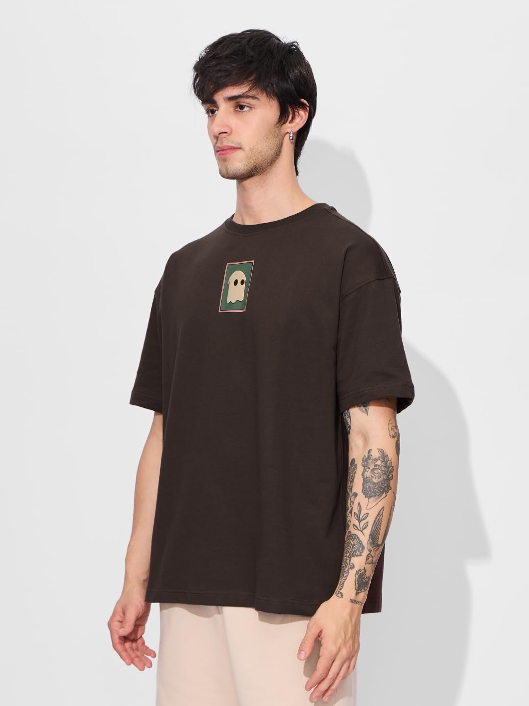 The Souled Store Poster Men and Boys Short Sleeves Round Neck Brown Graphic Printed Cotton Oversized T-Shirts
