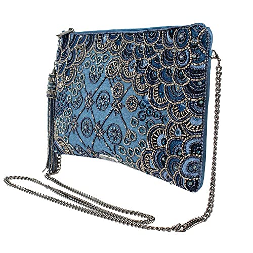 Mary Frances Work It Beaded Handbag Clutch – Art Deco Crossbody Evening Purse with Zipper Closure for Travel, Weddings, Parties – Multicolor