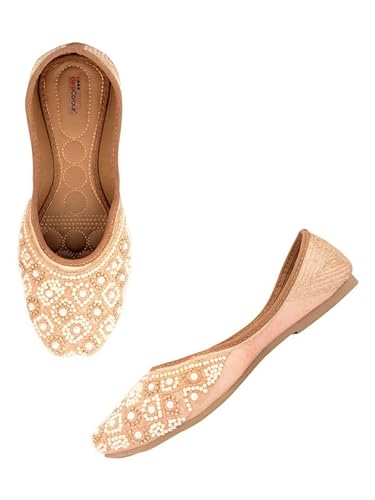 DESI COLOUR Women Ethnic Footwear Mojari/Punjabi Jutti- Dabka Work6 (Peach, Numeric_6)