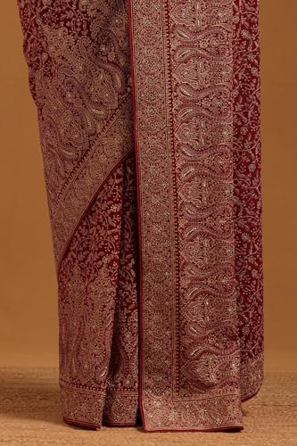 Soch Womens Maroon Georgette Botanical Saree With Stone Work
