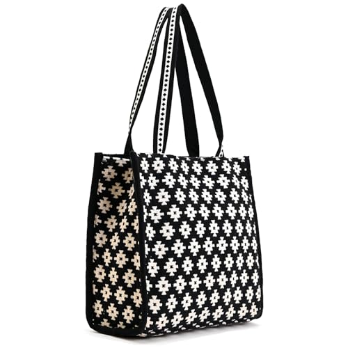 Boho Girl Black Jacquard Bliss Tote | Black Aztec Printed Canvas Tote Bag | Geometric Printed Handbag for Women