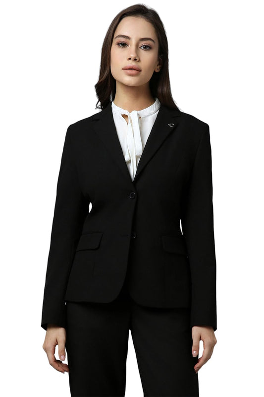 Allen Solly Women's A-Line Coat (AHBZCRGFA95441_Black