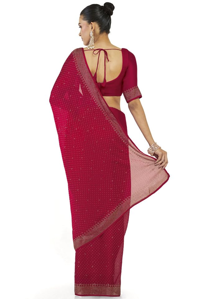 Soch Women Pink Chiffon Polka Dot Saree (8907715833959_Pink_FS)