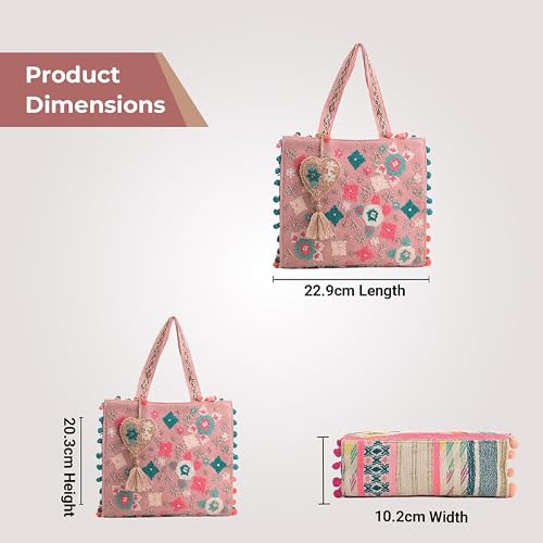 Boho Girl Whimsical Multicolor Jacquard Mini Blush Tote with Adjustable Strap | Wedding Gifts | Handbag For Girls | Birthday Gifts
