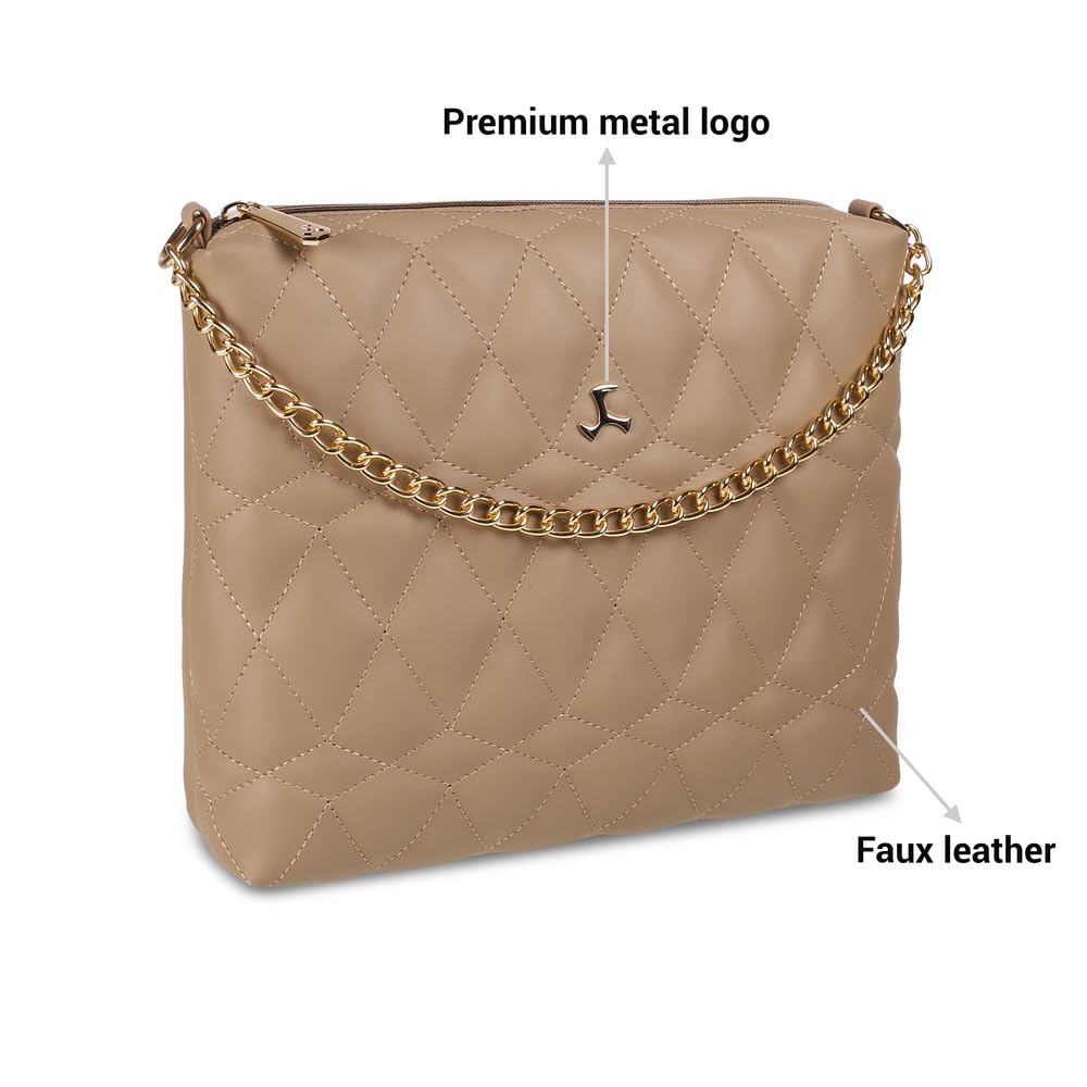 Mochi Women Beige Zip Top Sing Bag (66-7673)
