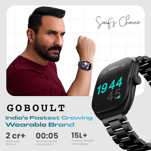 GOBOULT Trail Smart Watch 2.01'' 3D Curved HD Display, BT Calling, Working Crown, 190+Watchfaces, 500 Nits Brightness, AI Voice Assistant, SpO2 Monitoring, 120+ Sports Mode (Metal Black)
