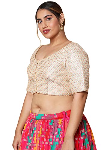SALWAR STUDIO Women's Off White Silk Blend Readymade Saree Blouse-PLSSB00039-OFWH