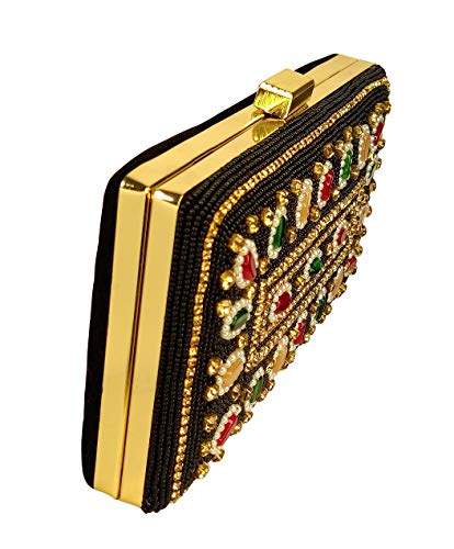DUCHESS Women and Girls Embroidered Black Clutch